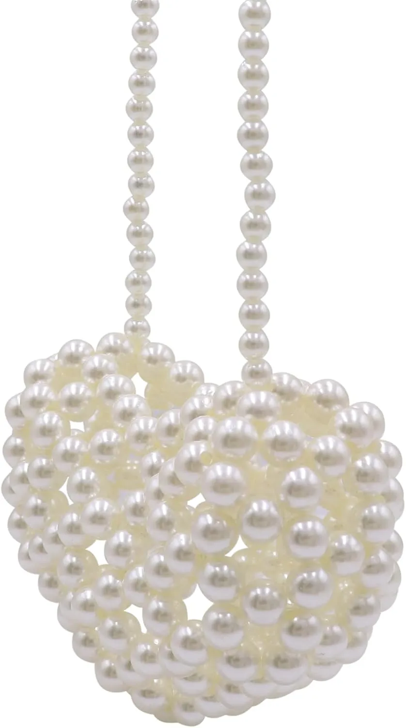 Heart White Beaded Pearl Crossbody Bag Acrylic Beaded Purse Mini Wrislet Clutch Elegant Evening Bag for Party Wedding