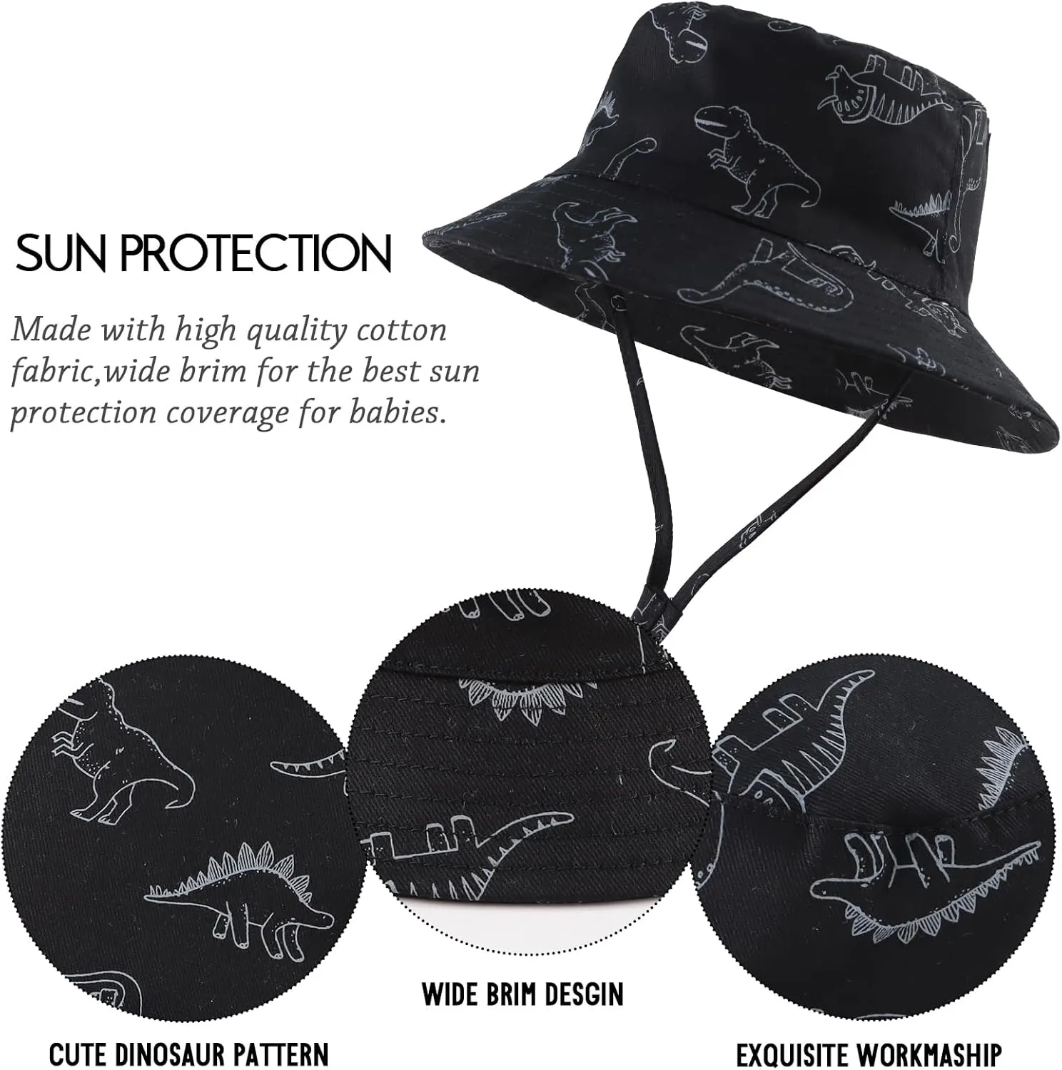 JANGANNSA Dinosaur Baby Boys Sun Hat Cotton Toddler Girls Bucket Hats Summer Sun Protect Cap for Kids