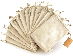 LEAFICO Organic Cotton Reusable Produce Bags - Small 5x7 12 Pcs - Biodegradable Eco-Friendly Bulk Bin Sacks for Food - Cloth Bags with Drawstrings - Linen Pouch for Fruit, Vegetable Storage