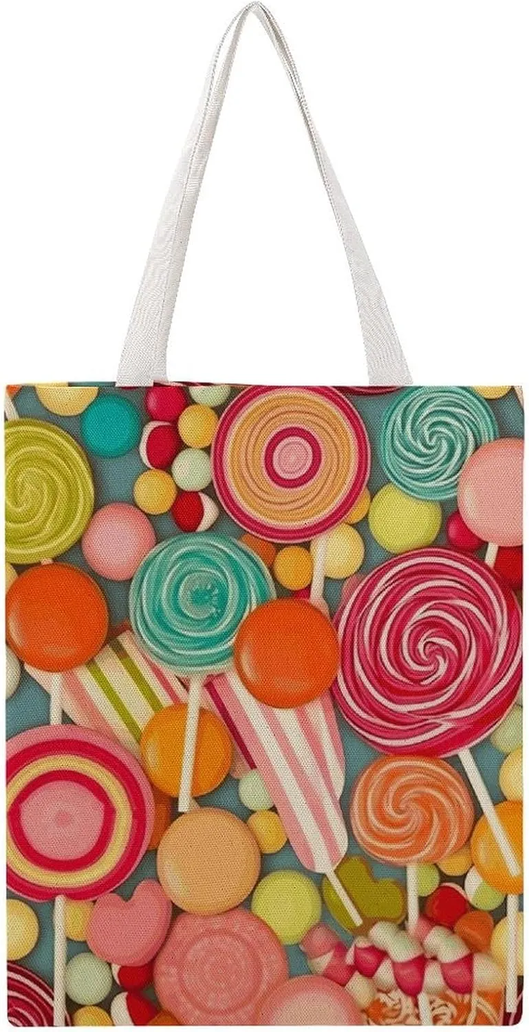 Lollipops Pattern Handbags Portable Shoulder Bag Canvas Tote Bag Unisex for Work Hiking Gym Gift