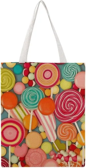 Lollipops Pattern Handbags Portable Shoulder Bag Canvas Tote Bag Unisex for Work Hiking Gym Gift