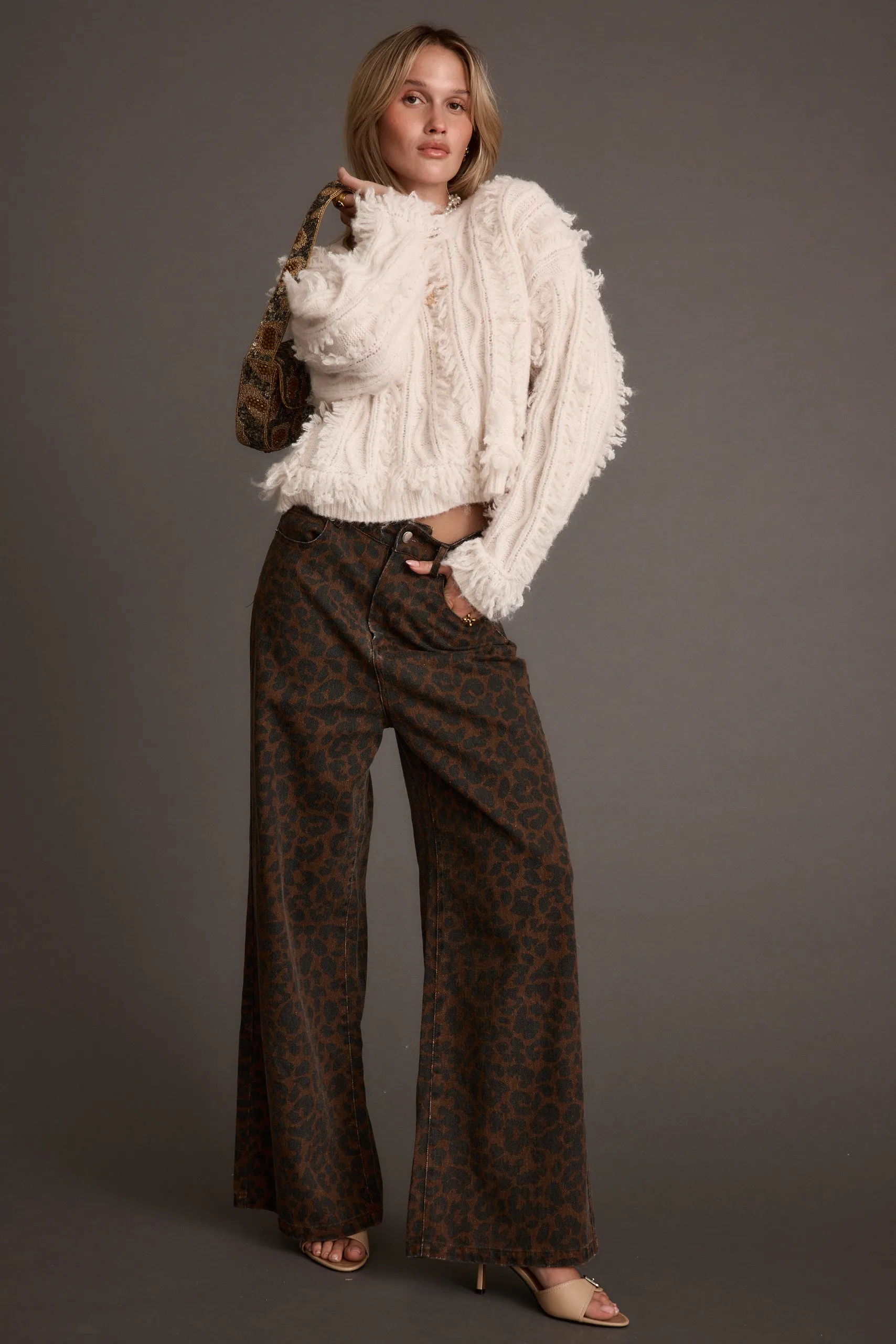 Lorie Beige Fringe Sweater