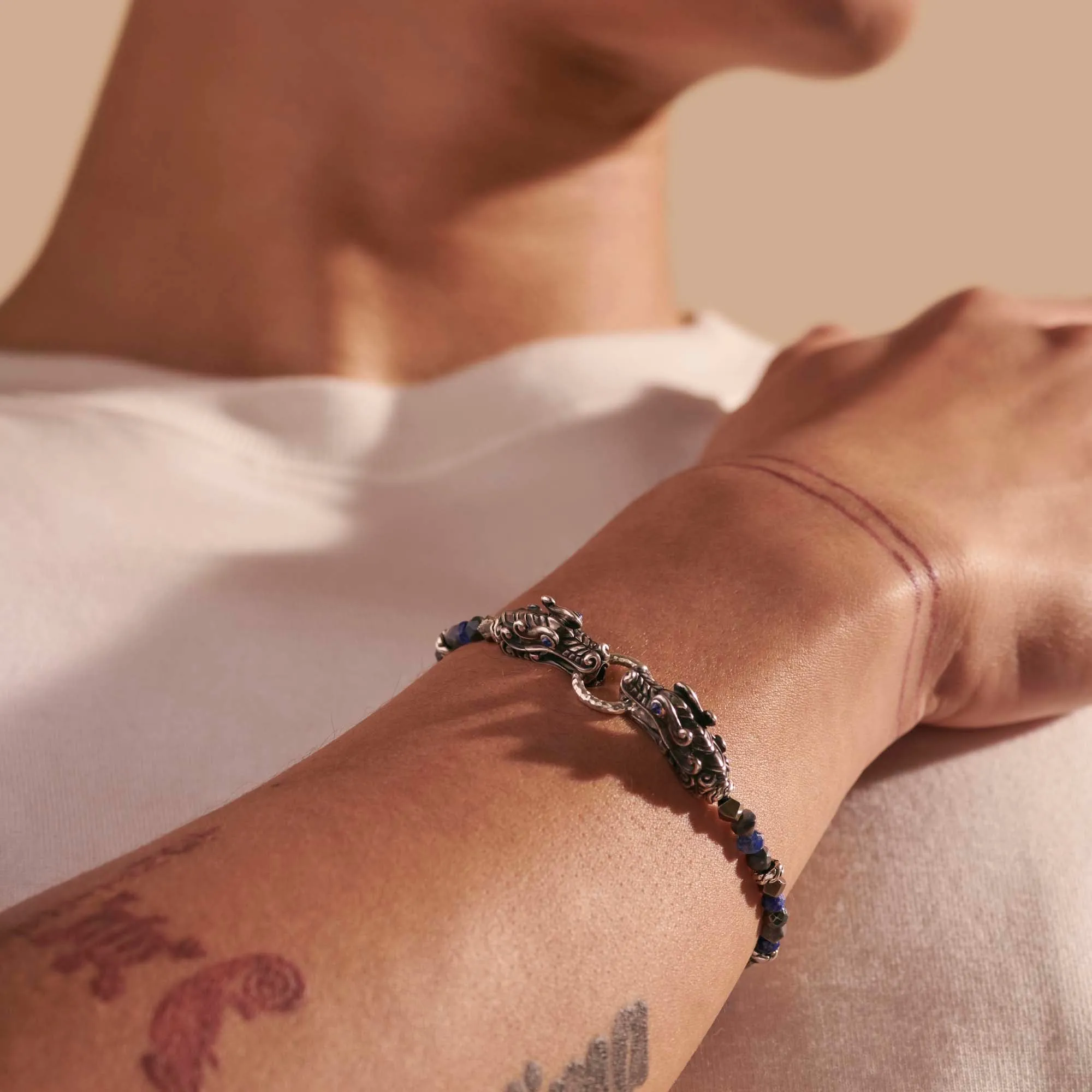 Naga Beaded Bracelet, Silver, Gemstones|BMS60292LPZPYOP