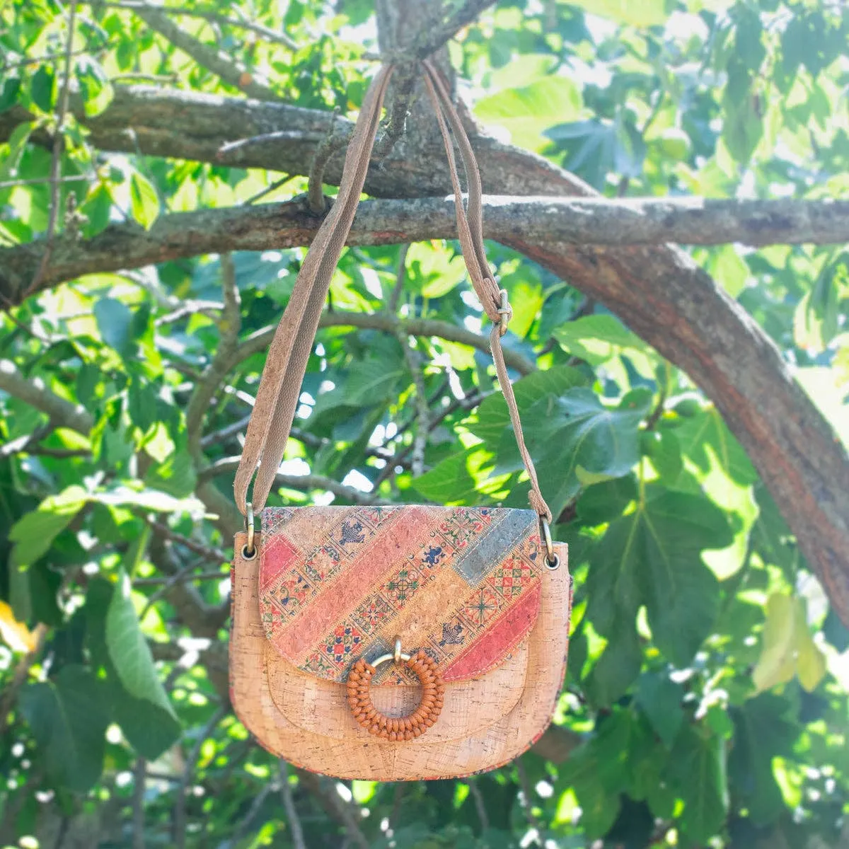 Natural Cork Women's Crossbody Bag with Circular Ring Weave BAGF-051