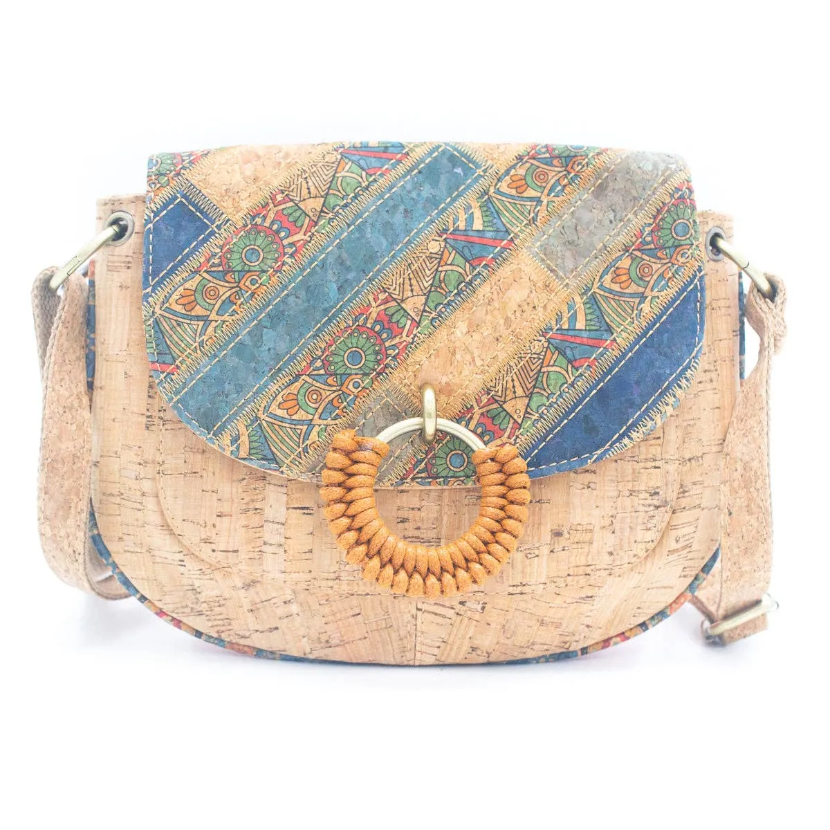 Natural Cork Women's Crossbody Bag with Circular Ring Weave BAGF-051