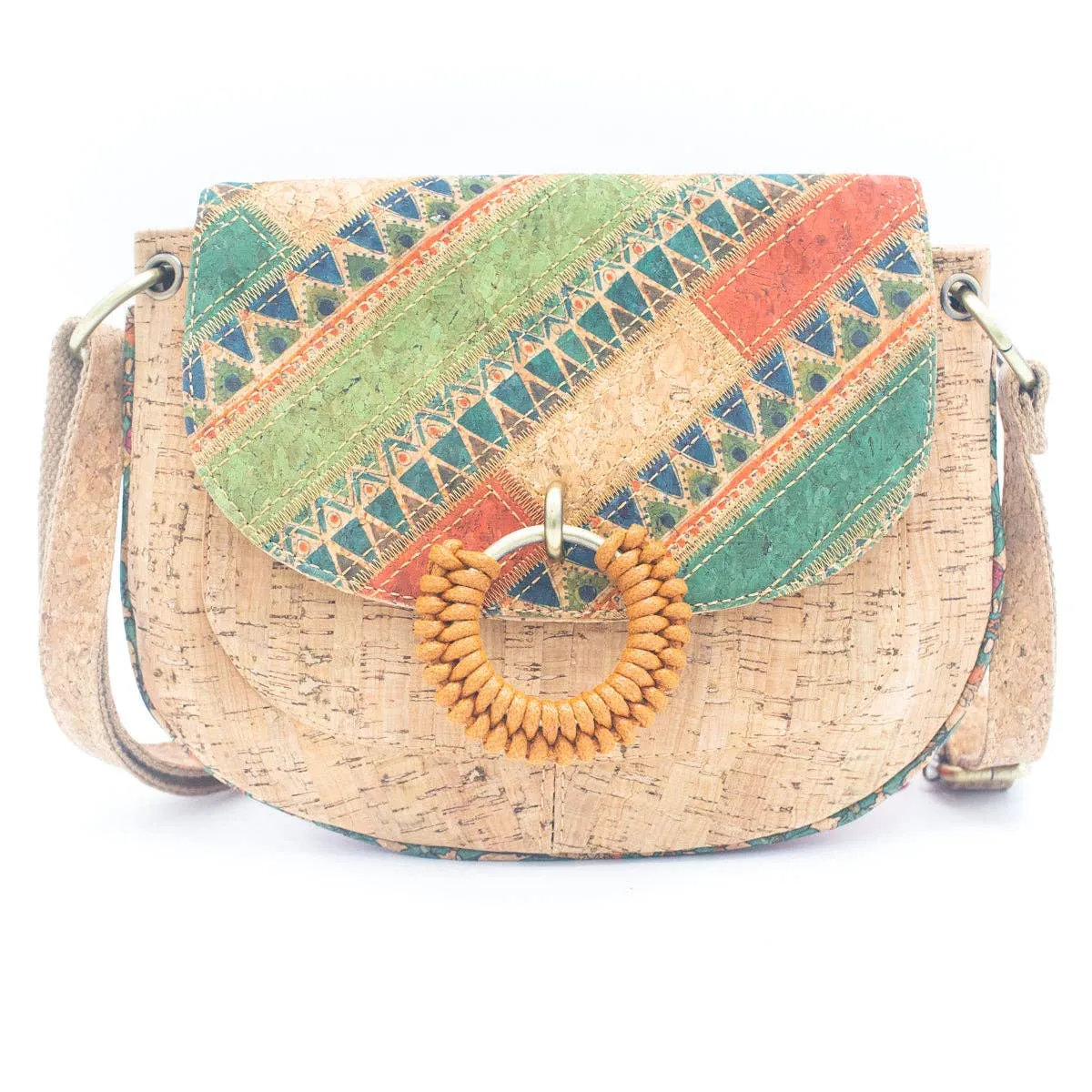 Natural Cork Women's Crossbody Bag with Circular Ring Weave BAGF-051
