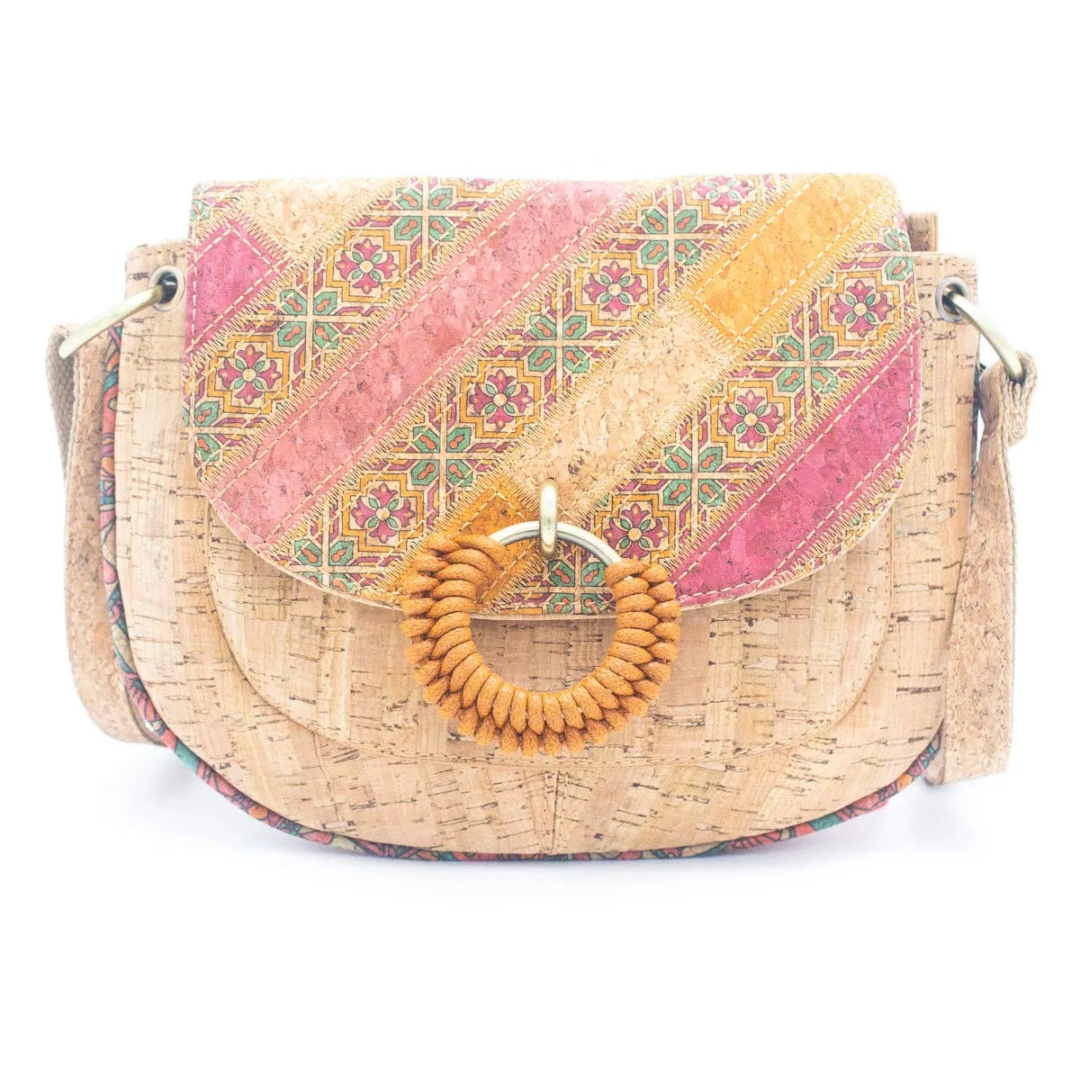 Natural Cork Women's Crossbody Bag with Circular Ring Weave BAGF-051