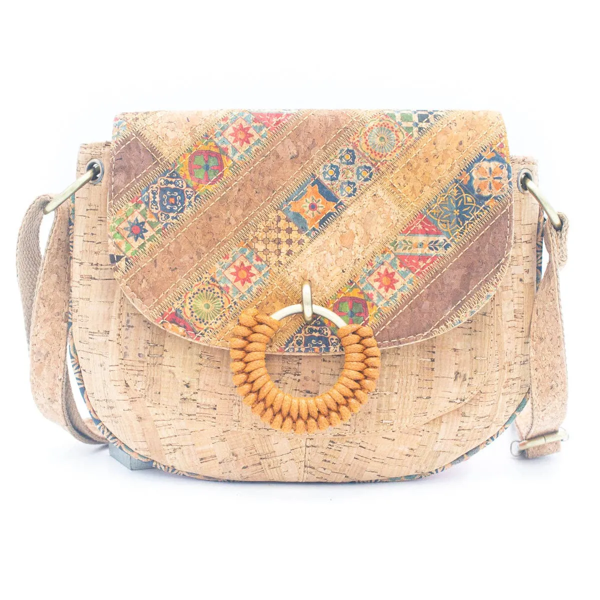 Natural Cork Women's Crossbody Bag with Circular Ring Weave BAGF-051