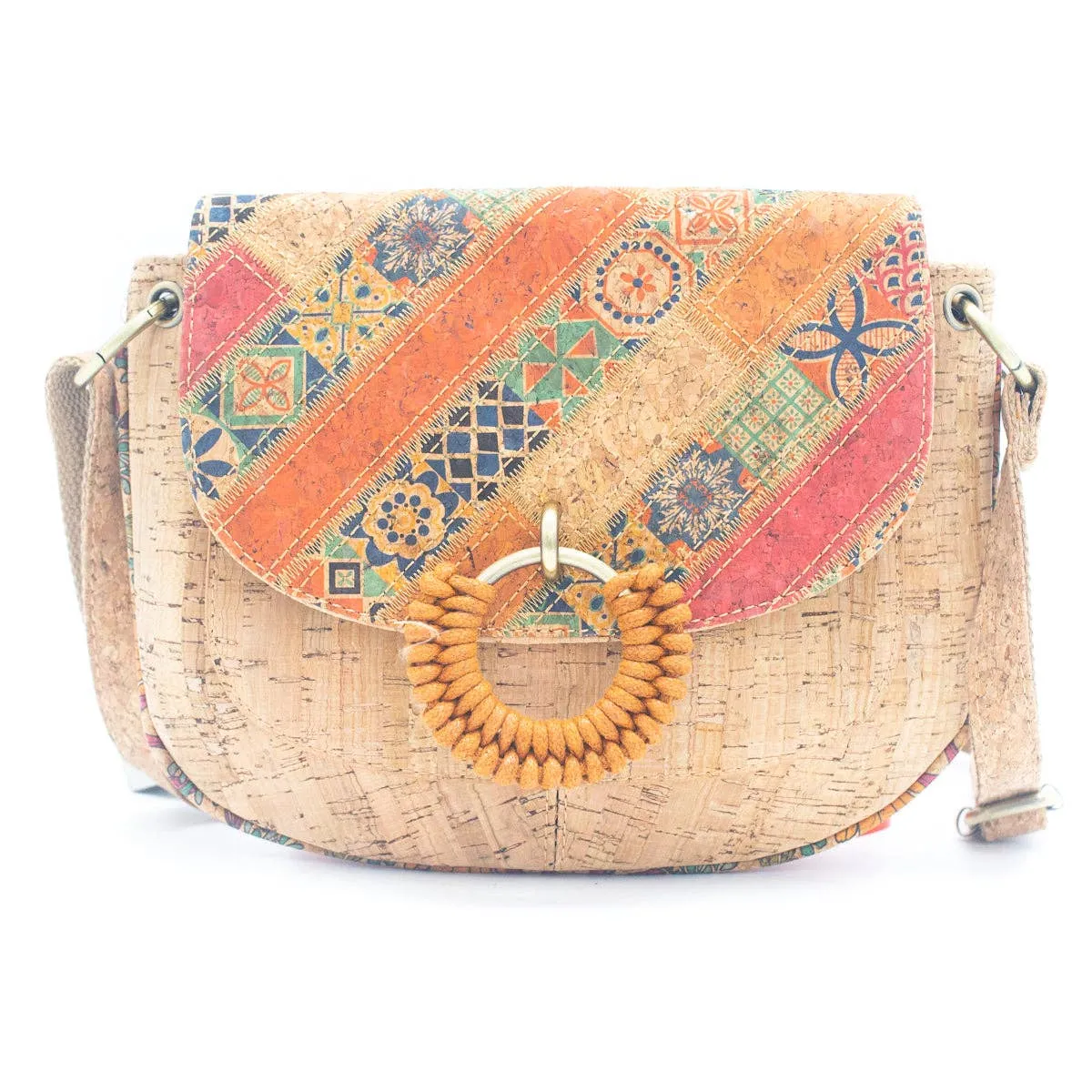 Natural Cork Women's Crossbody Bag with Circular Ring Weave BAGF-051