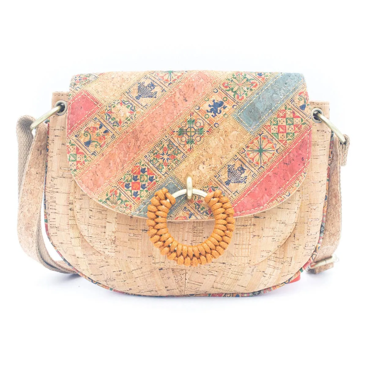 Natural Cork Women's Crossbody Bag with Circular Ring Weave BAGF-051