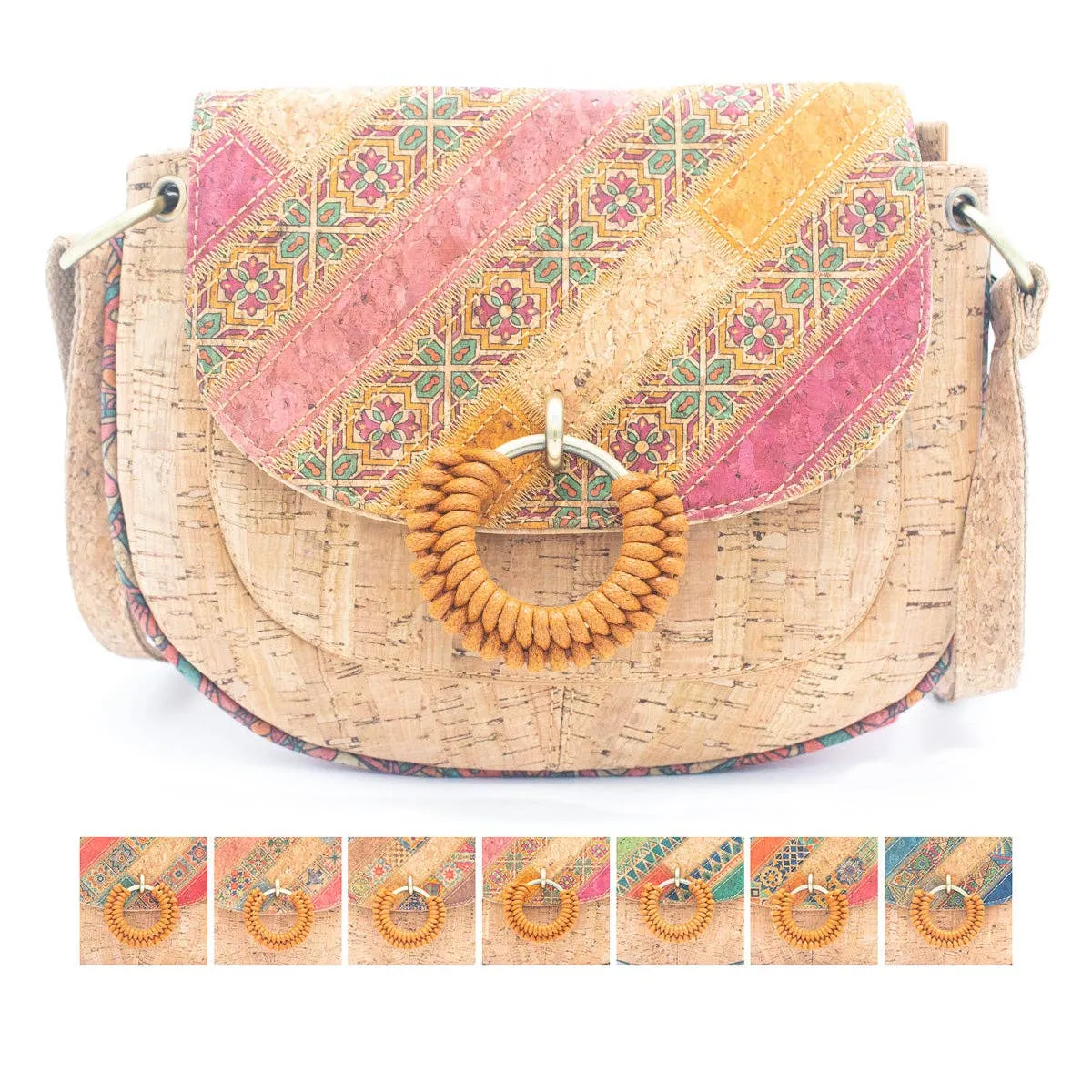 Natural Cork Women's Crossbody Bag with Circular Ring Weave BAGF-051