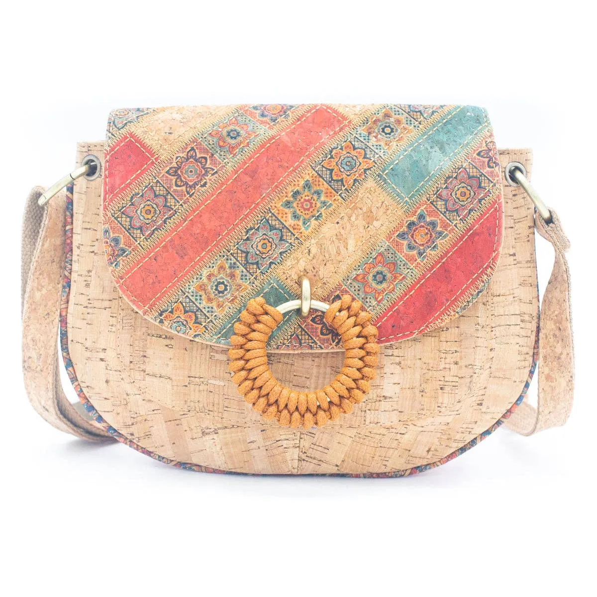Natural Cork Women's Crossbody Bag with Circular Ring Weave BAGF-051