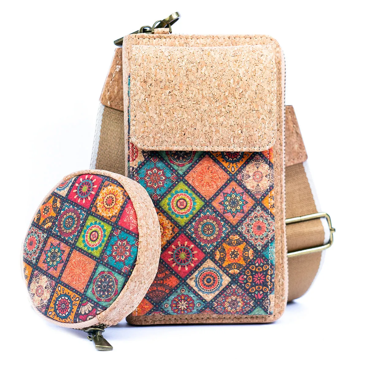 Natural Cork Women's Printed Phone Pouch with Detachable Coin Purse BAG-2310