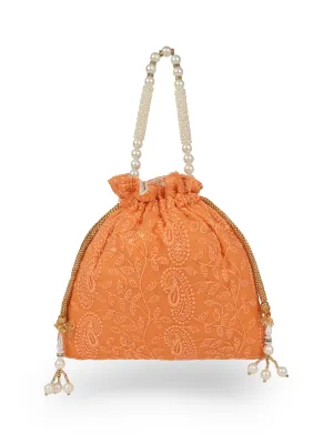 Orange Chikankari Potli For Womens