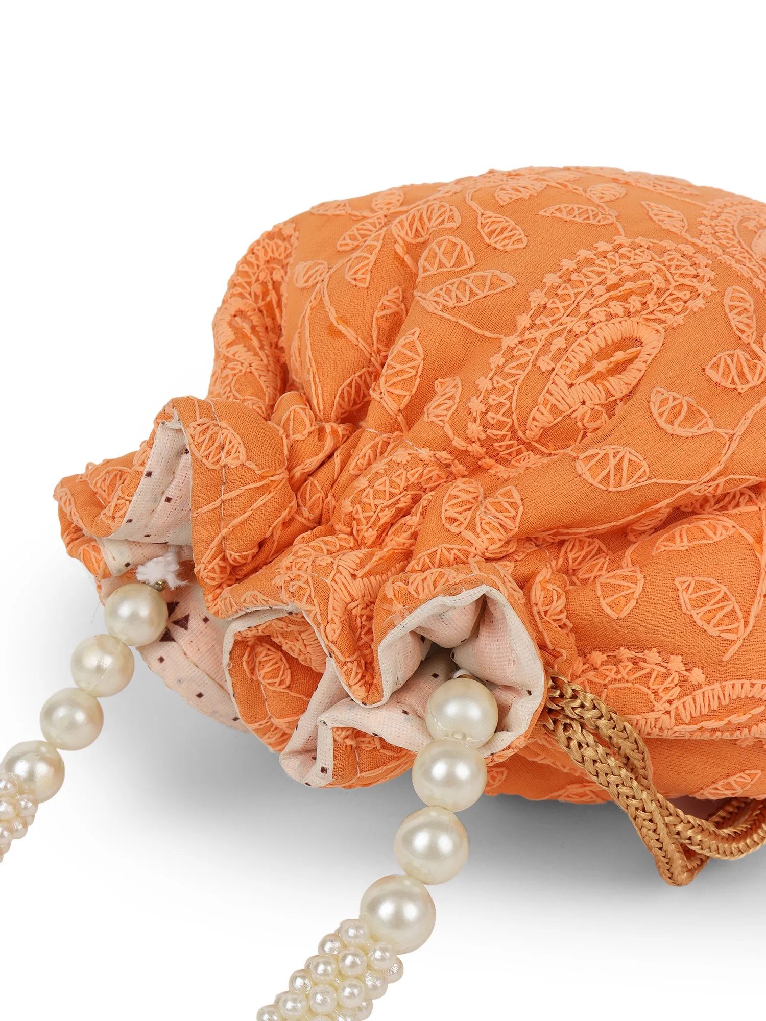 Orange Chikankari Potli For Womens