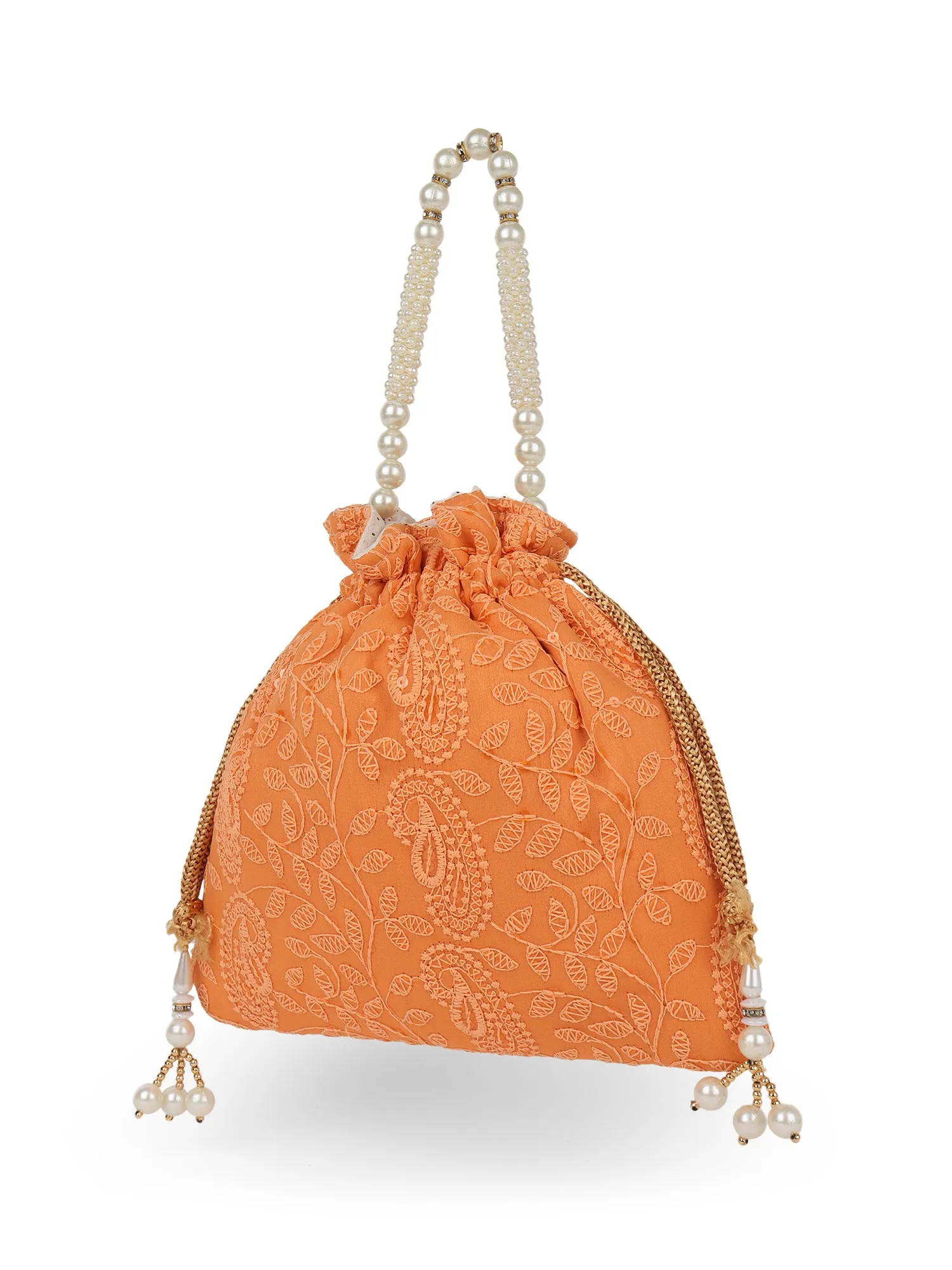 Orange Chikankari Potli For Womens