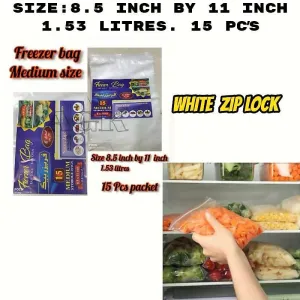 Pack of 15 medium size Freezer bags , Plastic zip bags , Zip lock bags