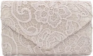 Premium Lace Paisley Floral Fabric Satin Envelope Flap Clutch Evening Bag