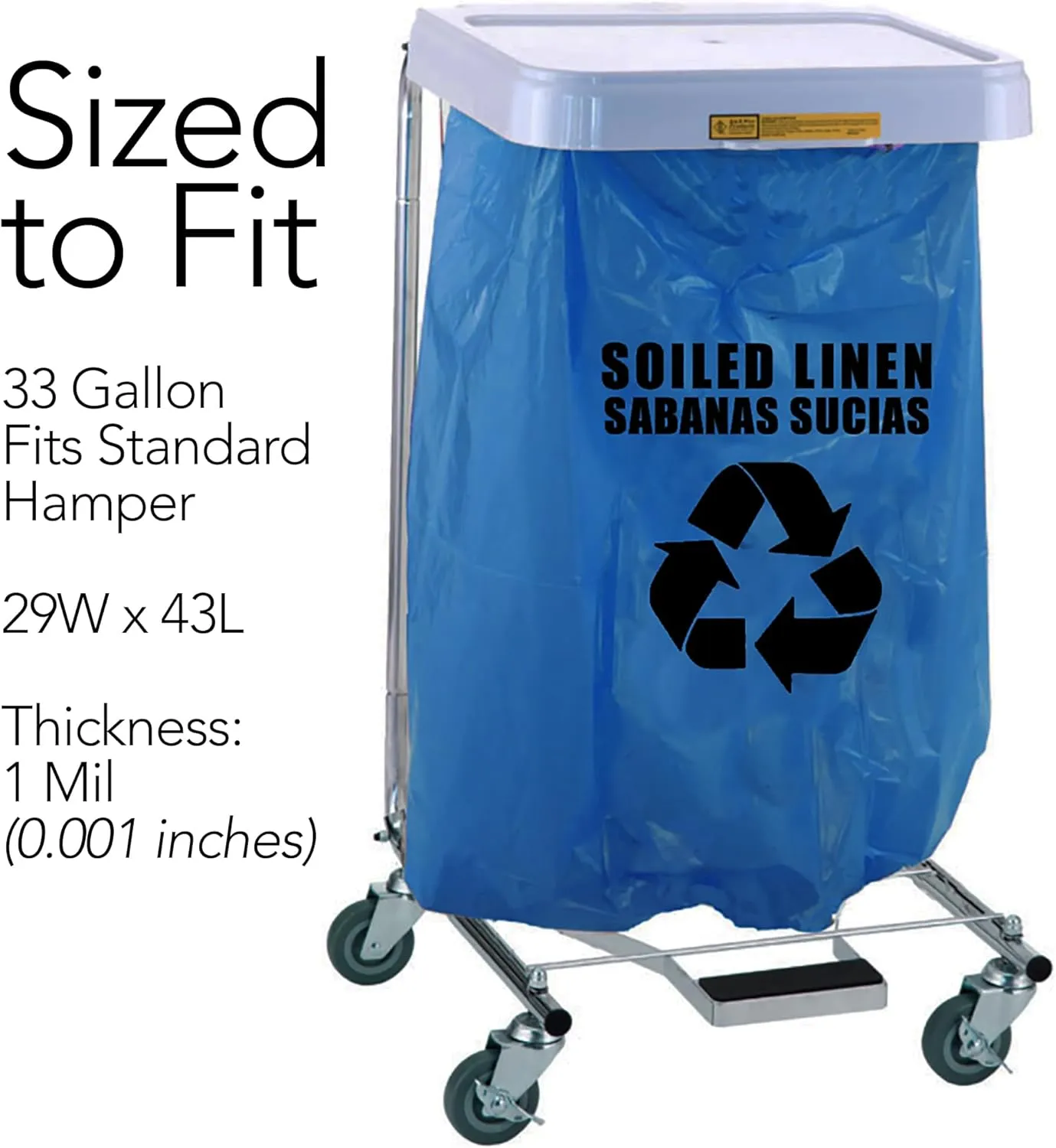 RESILIA Heavy Duty Soiled Linen Bags - Hospital Waste Disposal, Trash Liner, Sanitary Storage, OSHA Approved, Dark Blue, 33 Gallon, 29" W x 43" L, 1 Mil, 0.001 Inch, 1 Case of 200 Bags, Made in USA