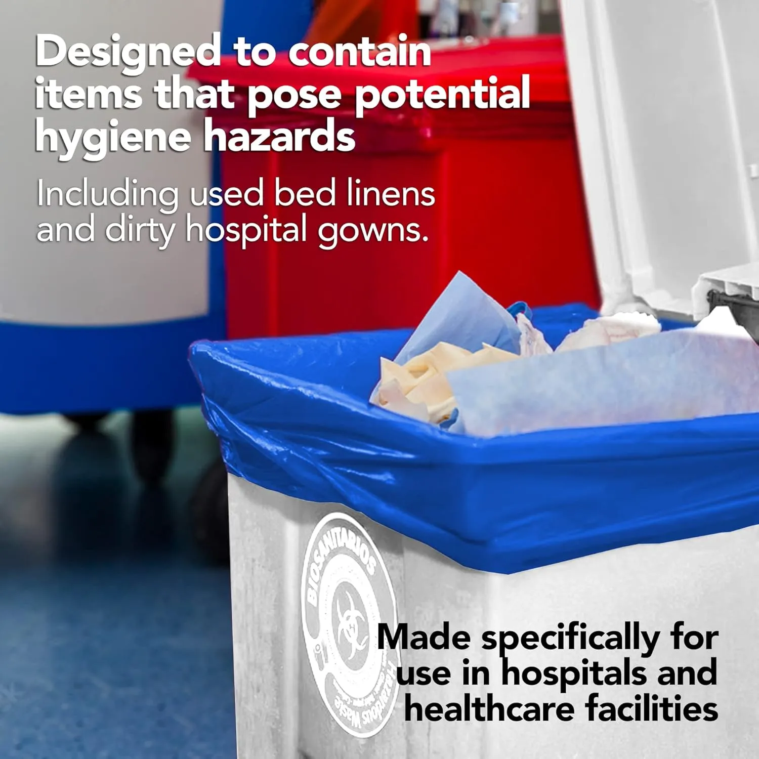 RESILIA Heavy Duty Soiled Linen Bags - Hospital Waste Disposal, Trash Liner, Sanitary Storage, OSHA Approved, Dark Blue, 33 Gallon, 29" W x 43" L, 1 Mil, 0.001 Inch, 1 Case of 200 Bags, Made in USA