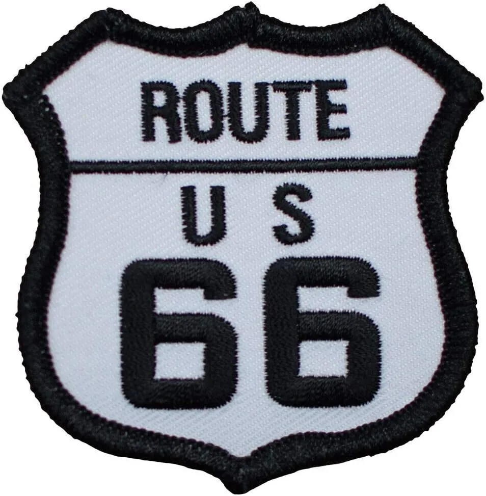 Route 66 Iron On Applique Patch, Highway Sign, Rt. 66 Badge 2.5" - for Hats, Shirts, Shoes, Jeans, Cap, Jacket