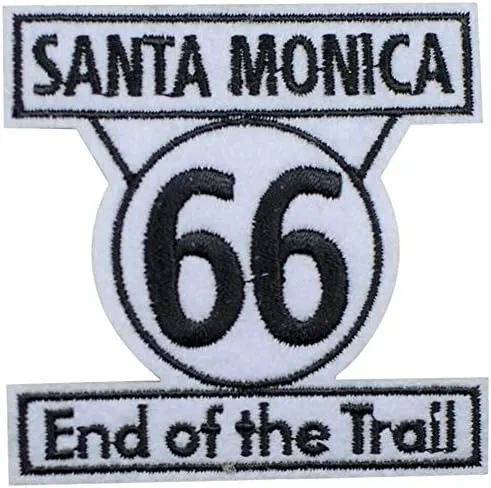 Santa Monica Route 66 Iron on Applique Patch - End of The Trail, California Badge 2.5" - for Hats, Shirts, Shoes, Jeans, Bags, Sewing Decorating DIY Craft