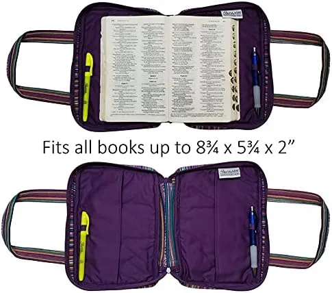 Shenaini Medium Bible Cover for Women  Ladies Medium Bible Carrying Case - Fits Bibles up to 8.75x5.75x2" - Padded Bible Cases - Chic Bible Covers for Women with Pockets, Handles & Zipper (Purple)