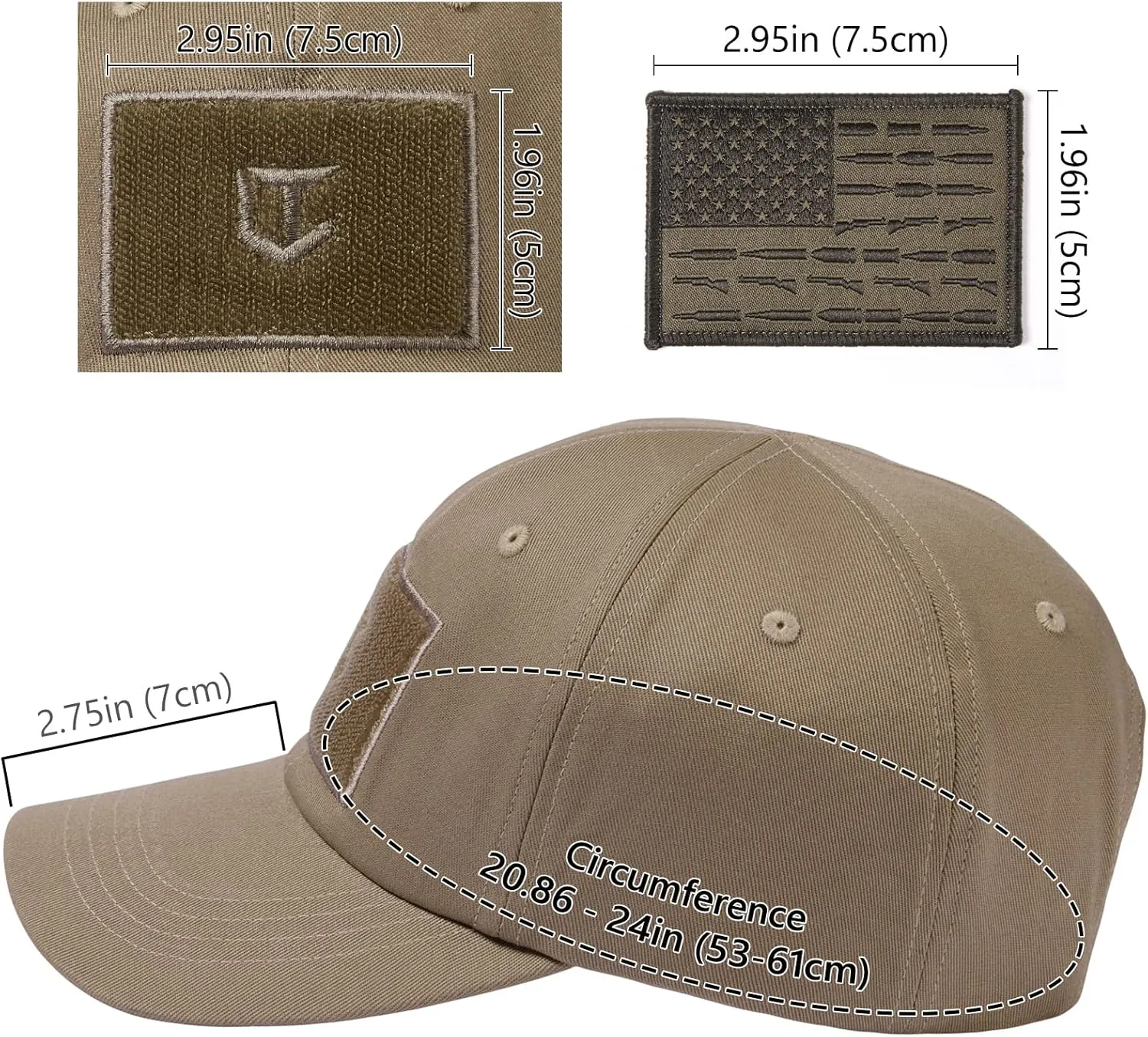 Tactical Hat with Flag Patch Camo Military Army Hats Adjustable Trucker Baseball Cap Soft Top for Shooting