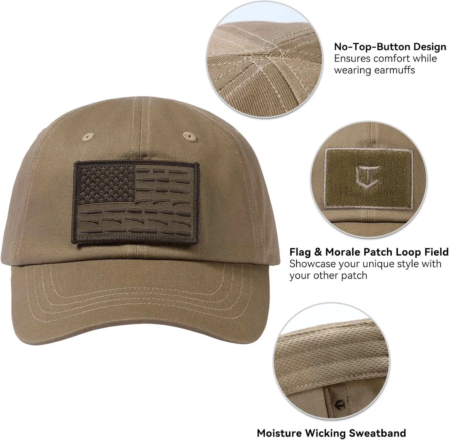 Tactical Hat with Flag Patch Camo Military Army Hats Adjustable Trucker Baseball Cap Soft Top for Shooting