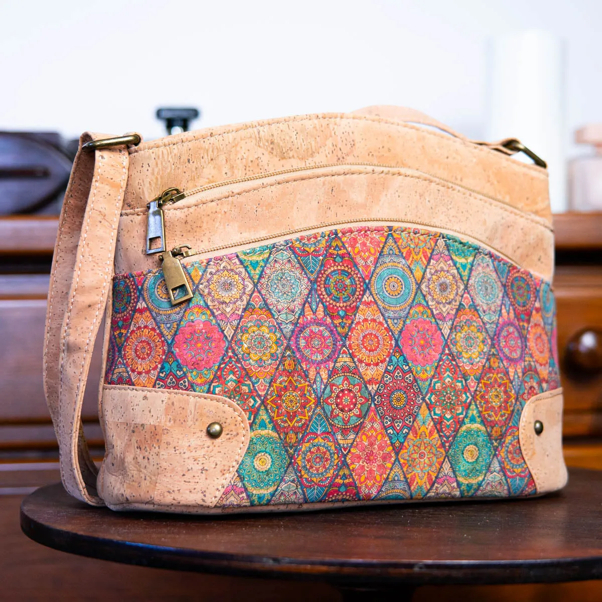 Three-Line Zipper Women's Cork  Crossbody Bag BAG-2284