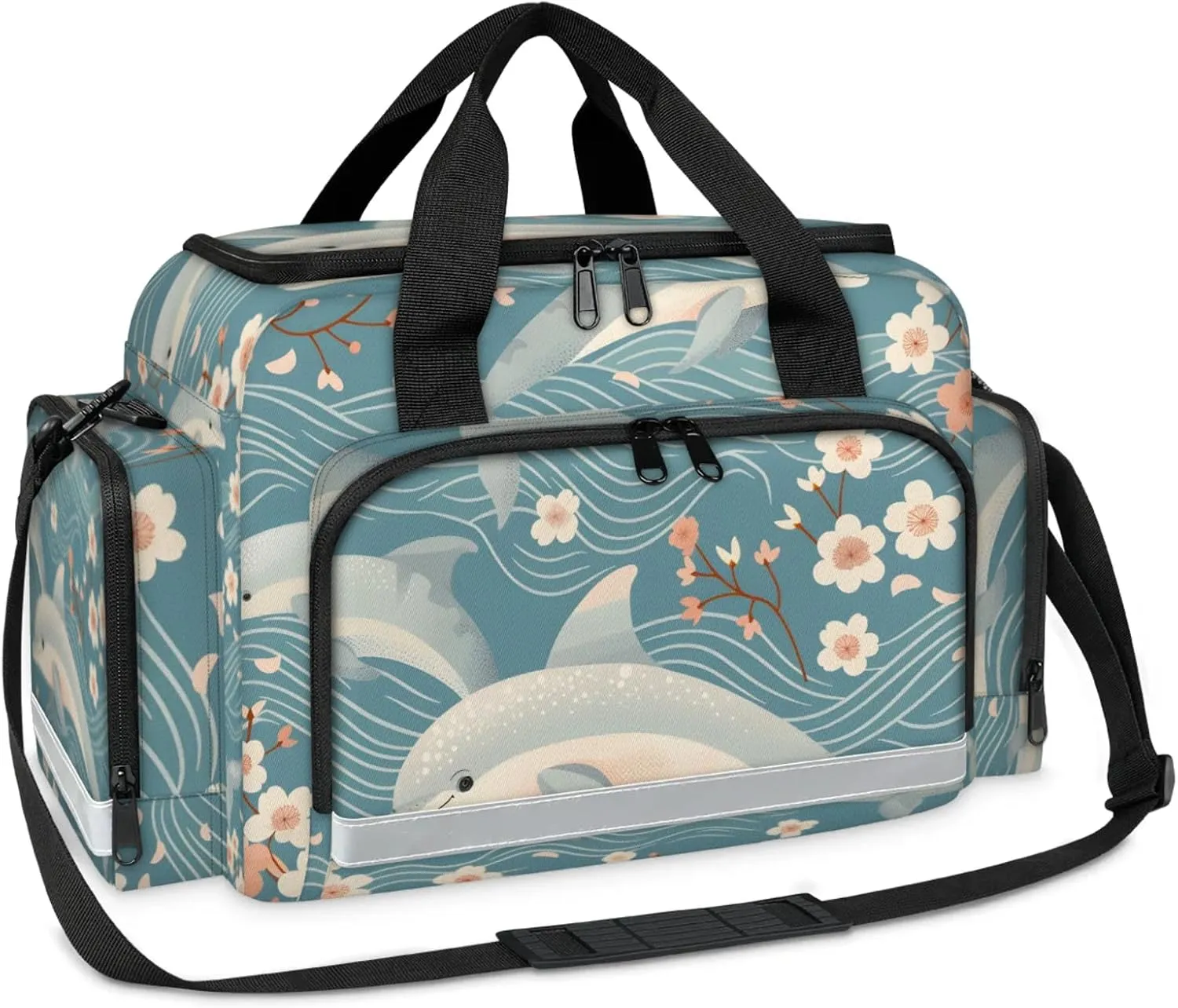 Waterproof Tactical Duffle Bag 25" Carry On Bag for EMT Tear-Resistant Gym Bag with Multi-Pocket & OSHA Reflective Travel Bags for Men Women Dolphin Flower