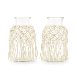 WOVEN MACRAME & GLASS FLOWER VASE (SET OF 4)