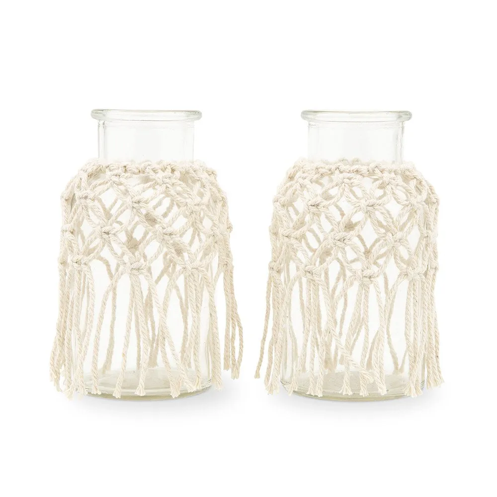 WOVEN MACRAME & GLASS FLOWER VASE (SET OF 4)